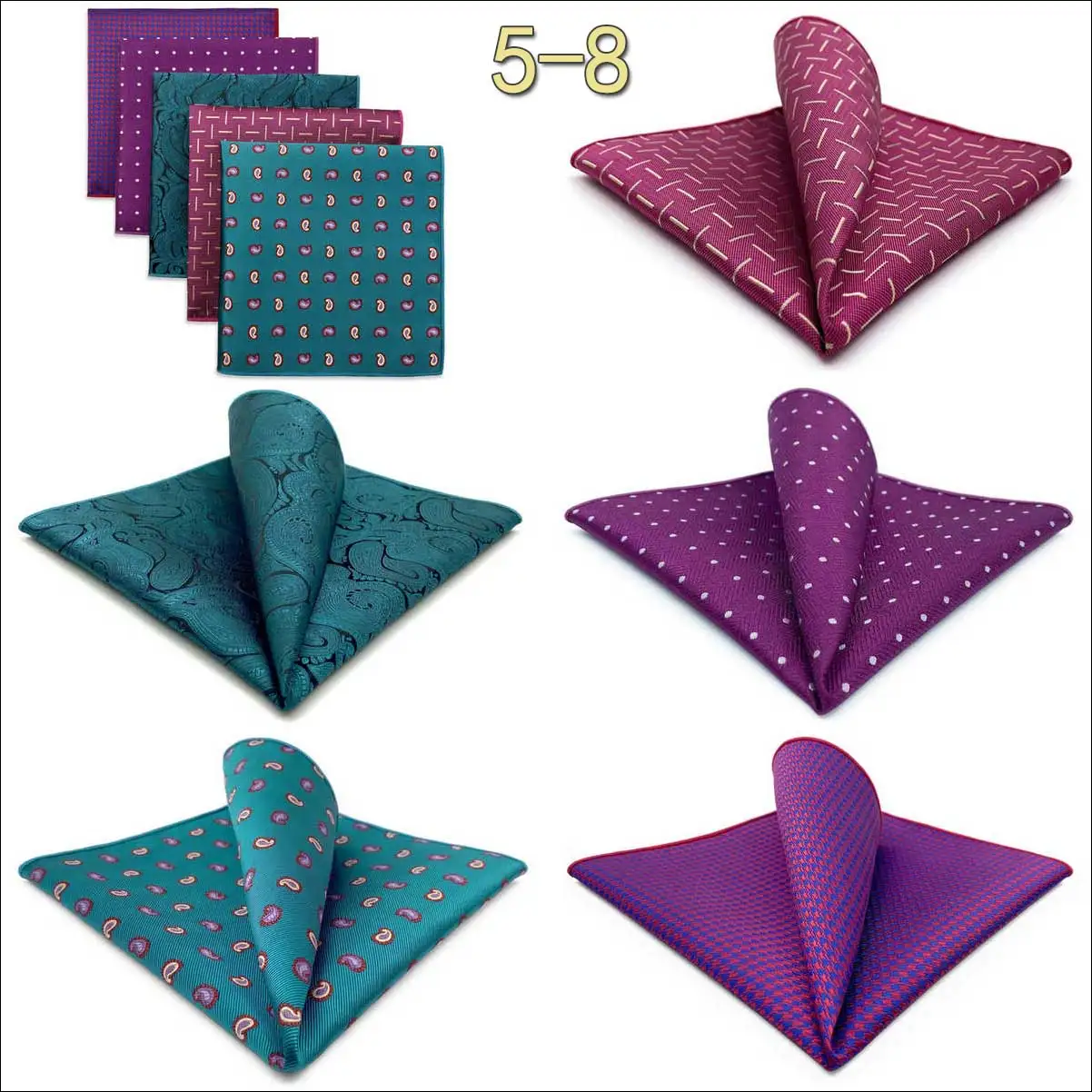 5-teiliges Herren-Einstecktuch-Set, verschiedene Einstecktücher, mehrere Stile, Paisley- und Blumenmuster, Anzug, groß, 32 cm, Business-Accessoires – Detail 7