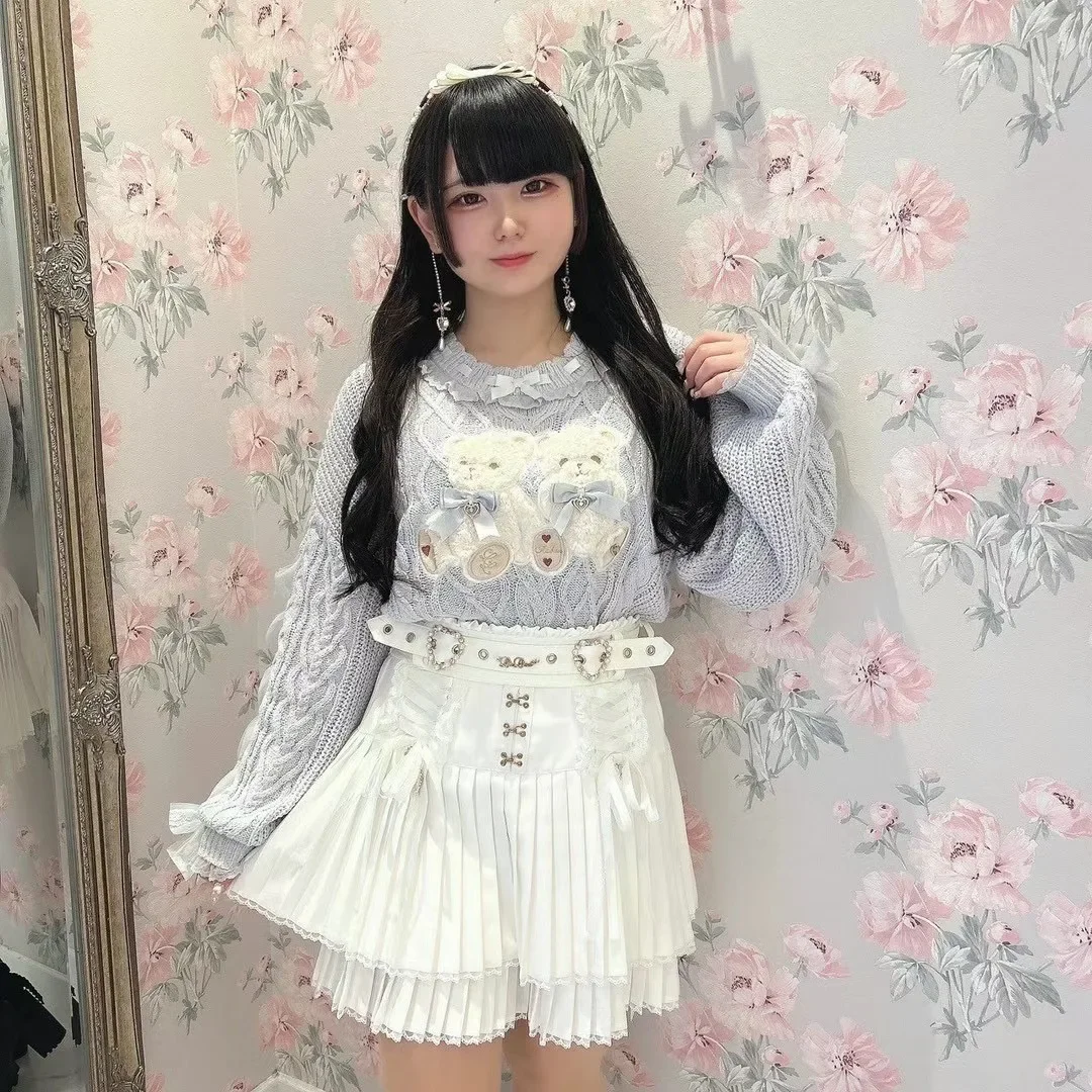 Suéter de punto clásico japonés con bonito oso para mujer, suéter de manga larga para chicas Lolita, jersey para otoño e invierno, nuevos suéteres Liz