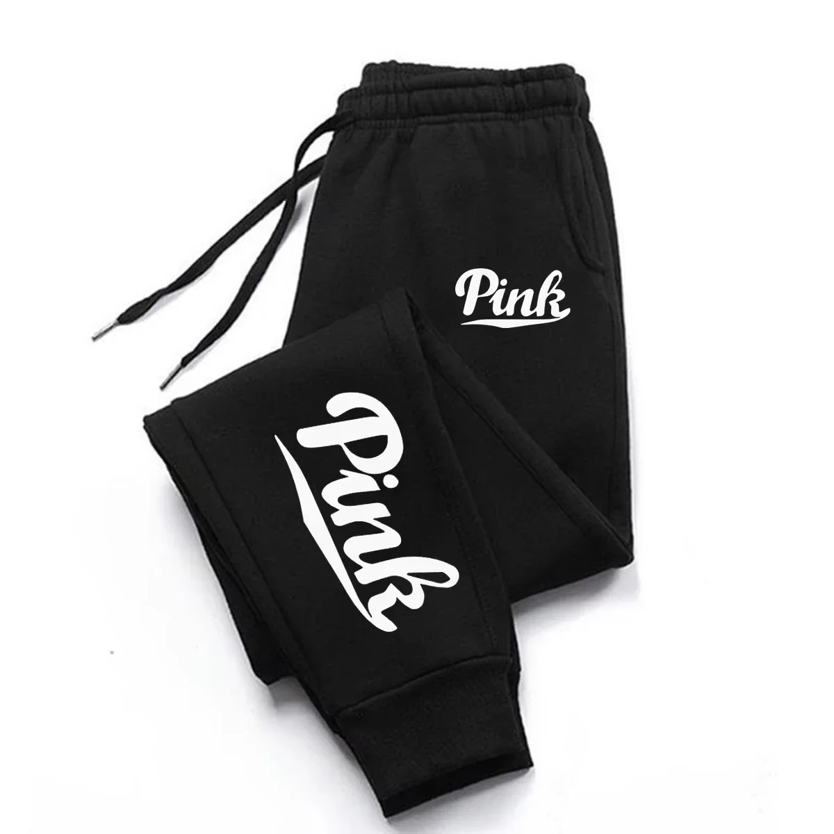 Pink Joggers Sweatpants Cute Script Letter Y2K Streetwear Aesthetic Casual Unisex Men Women Trousers with Pockets Gray