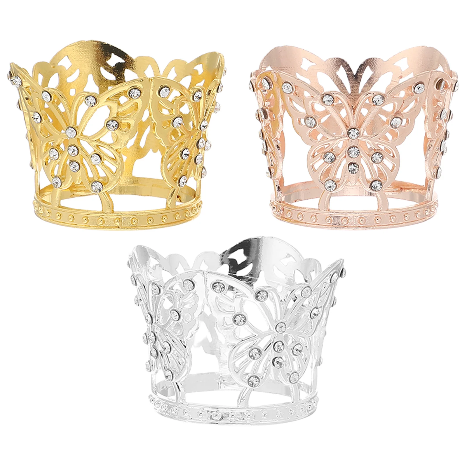 เครื่องประดับตกแต่งเค้กมงกุฎผีเสื้อประดับเพชรเทียมขนาดเล็ก 3 ชิ้น สำหรับงานวันเกิด งานแต่งงาน และช่อดอกไม้