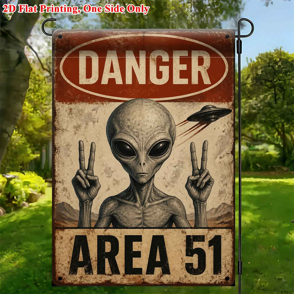 2D Flat - 2D Flat Print Garden Flag 1-Pack, Alien and UFO Logo Garden Flag, Durable Polyester Outdoor Decor, Suitable for Home and Yard, Holiday Decor, 11.8X17.7 Inches, Without Rod