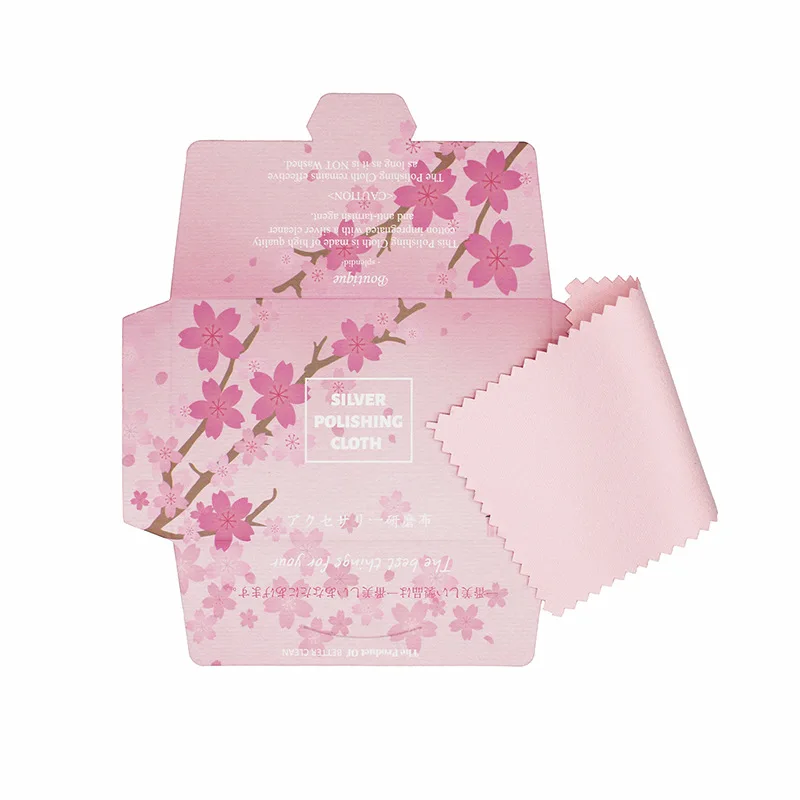 100pcs/Lot 10X7cm Packaging Silver Polish Cloth Japanese Style Pink Flower Deer Skin Velvet  Jewelry Wiping Cleaning Tools