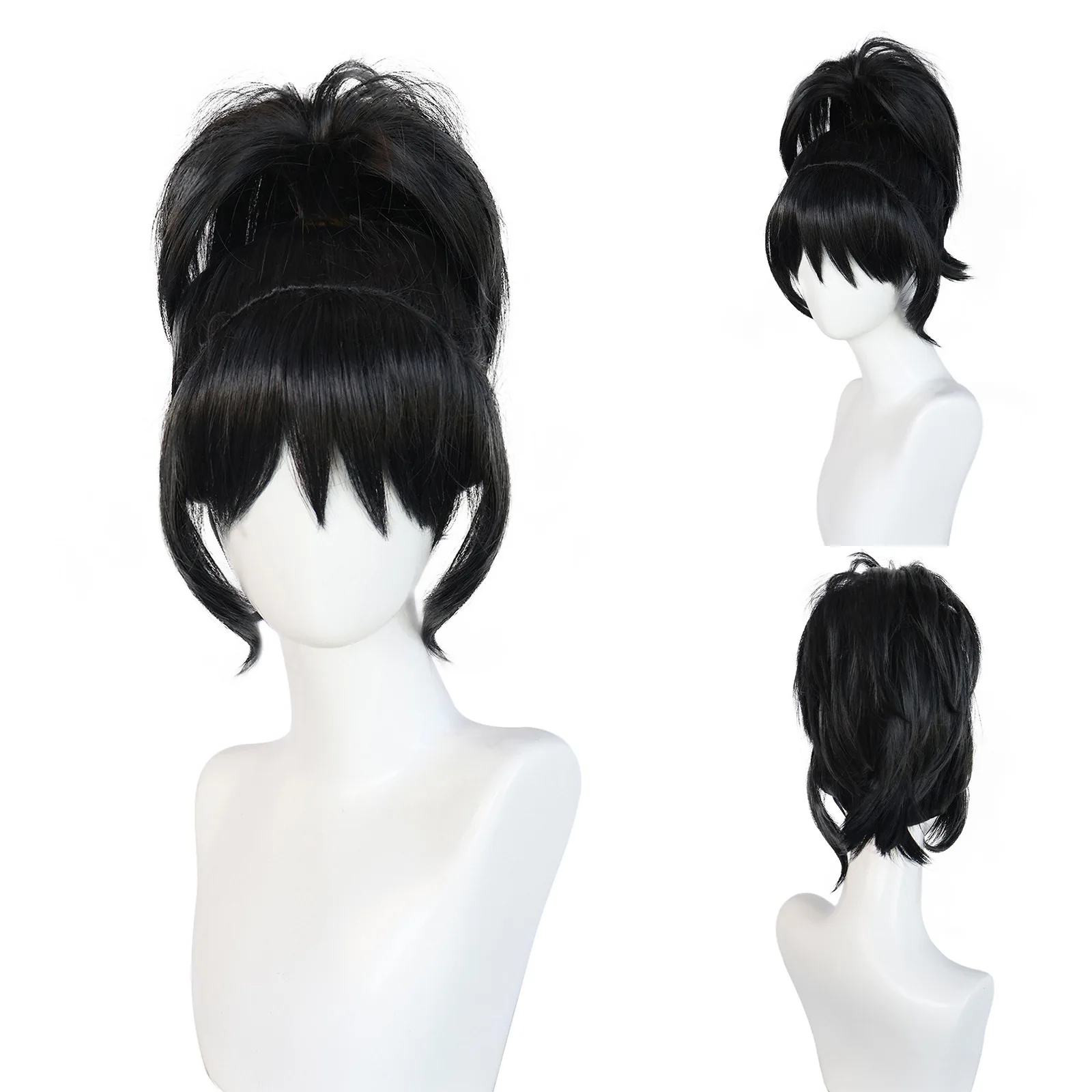 

Beetle Lydia Deetz Cosplay Wig Headgear Bride Gown Costume Black Synthetic Straight Hair for Women Girls Halloween Accessories