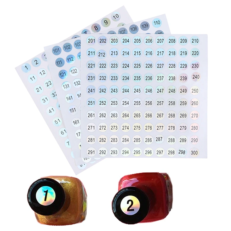 New Waterproof Number 1-300 Laser Labels Stickers Nail Polish Lipstick Number Tags