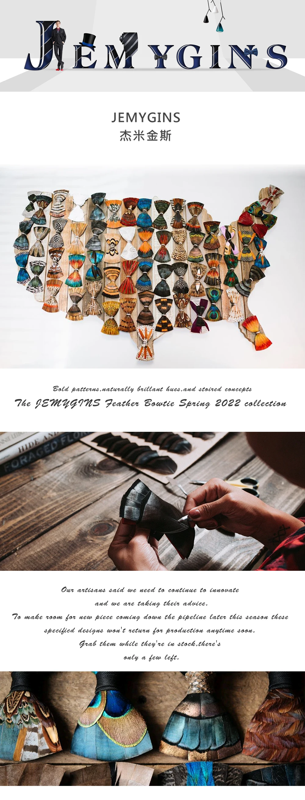 JEMYGINS Neue Design männer Hochzeit Fliege Mode Handgemachte Feder BowTie Geschenk für Geburtstag Party Männer Fliege Anzug Zubehör – Detail 1