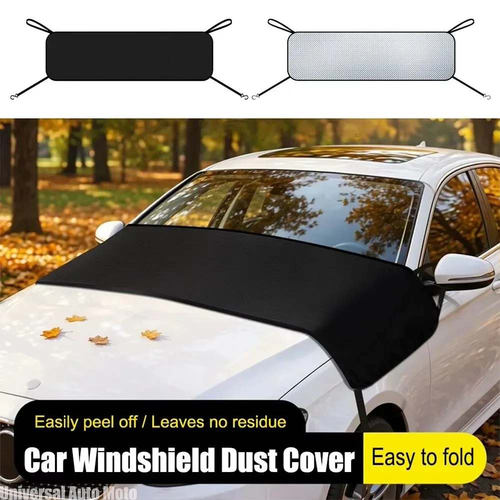 Waterproof All-Weather Windshield Cover, Windproof Snow Leaf Guard, Outdoor Parking Front Window Protector for Automobile