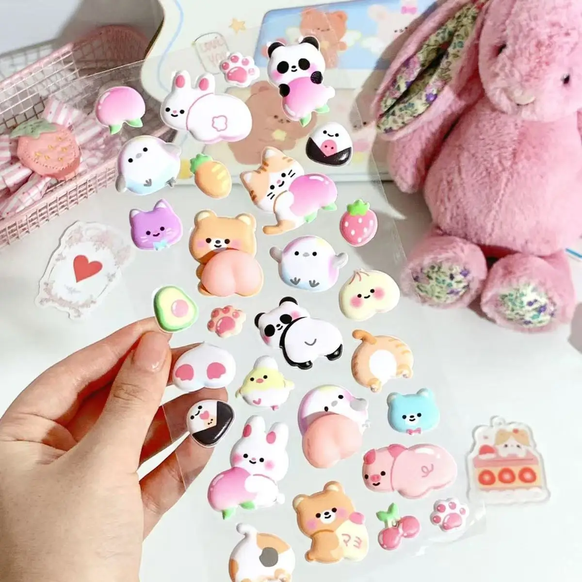 

Soft and Cuddly Animal Stress-Relief Squishy Stickers - Cute Little Rabbit 3D Bubble Stickers for Children Girls as Rewards