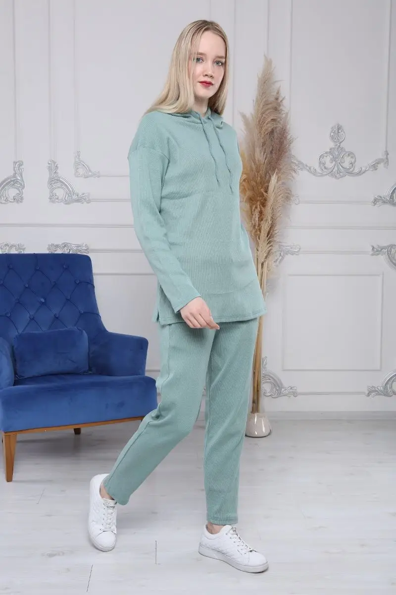 Camisola con capucha para mujer, chándal verde