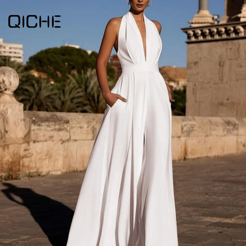 QICHE New Women Loose Jumpsuit Wide Leg Pants Multi Color Hot Selling Dinner Party Evening Outfit