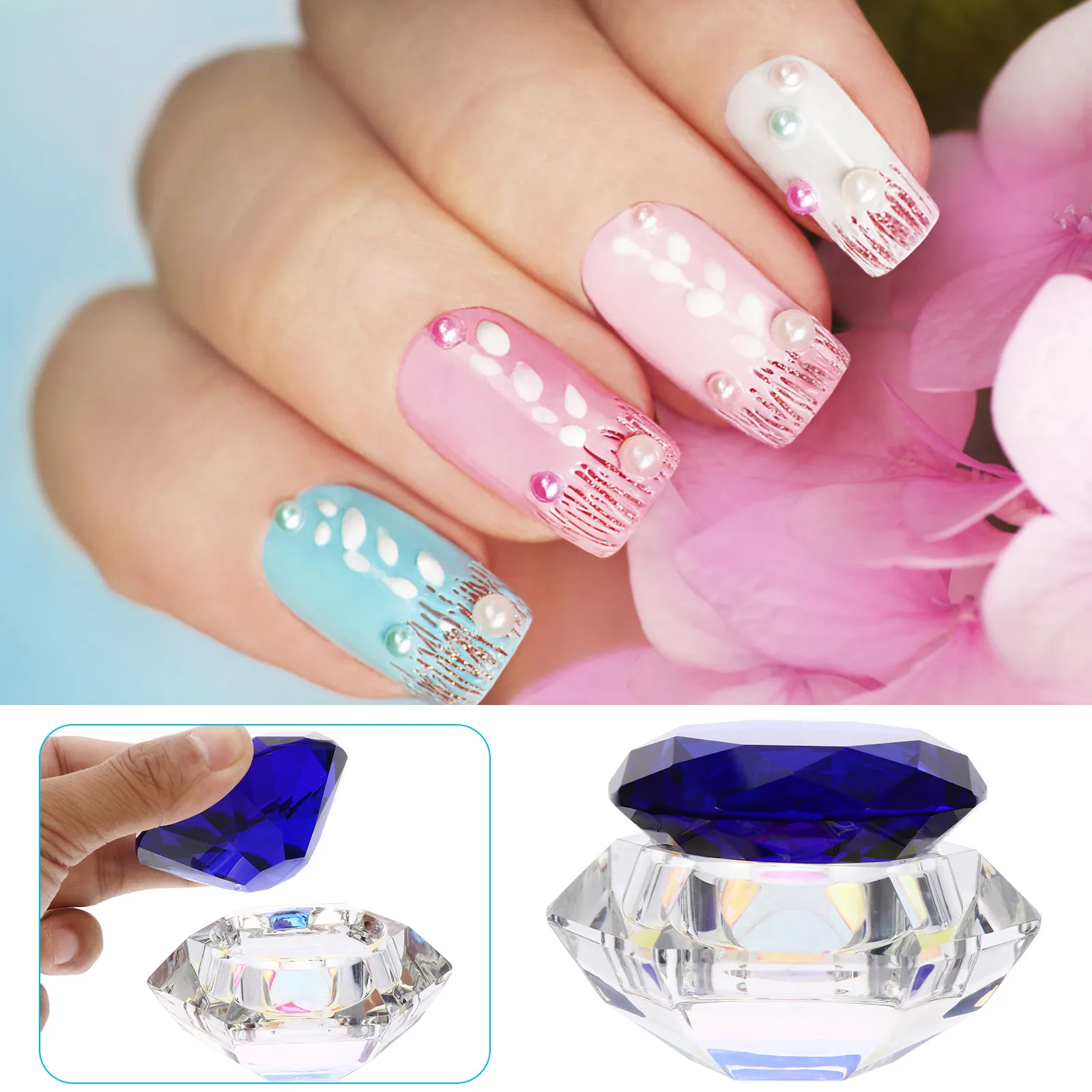 

Crystal Glass Jar with Diamond Lid Leak Proof Mini Wide Mouth for Nail Polish Liquids Lip Gloss Face Mask Cream Cosmetics