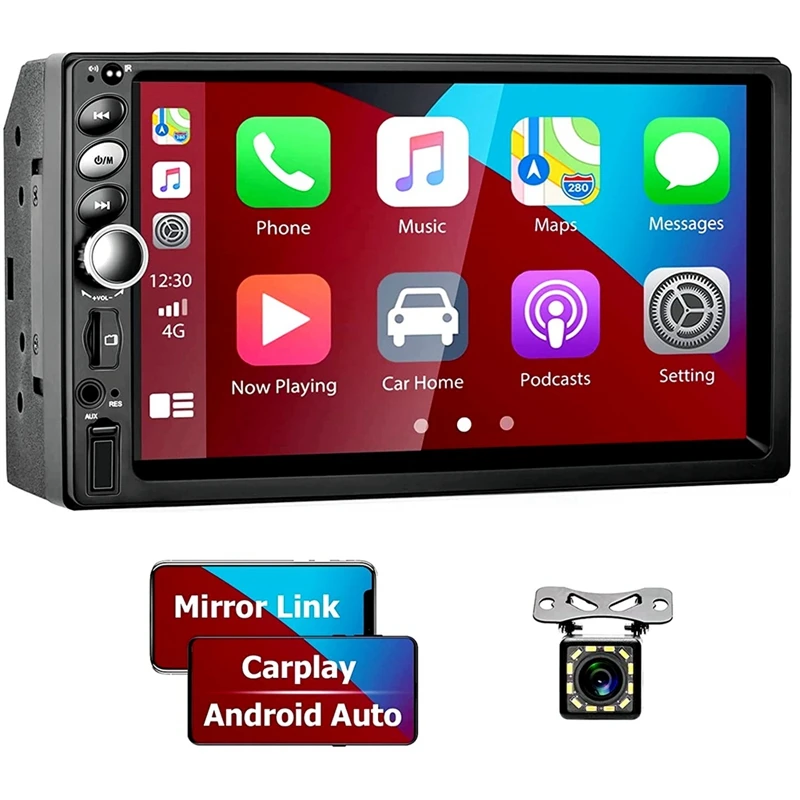 

1 Set Carplay Android Auto 7In Touch Screen Radio Car Multimedia Player Mirror Link Bluetooth AUX Camera