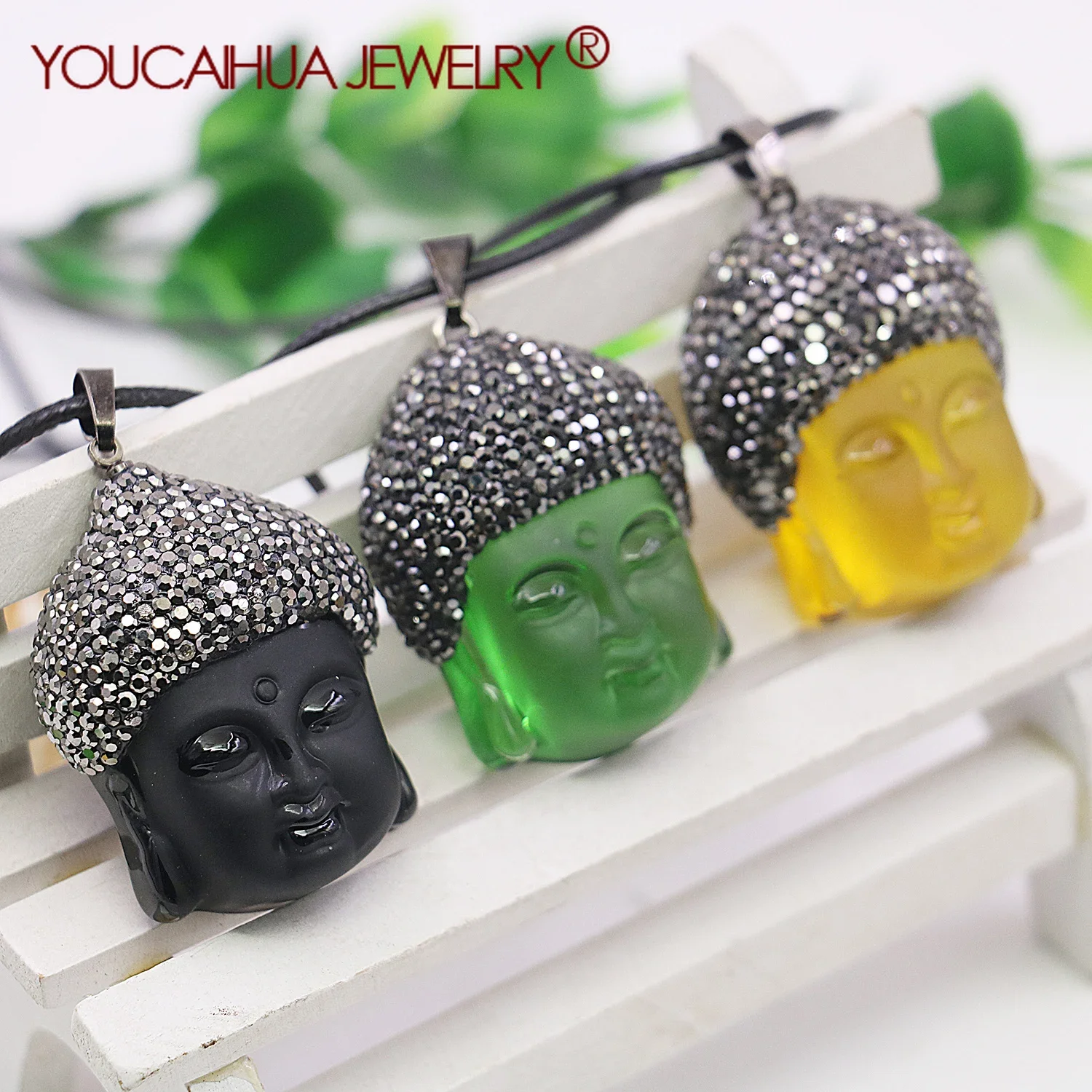 30x37mm 3 Colors Buddha Necklace Pendant, Glass Agated Jewelry Lucky Pendant for Women/Men,Birthday/ Banquet/ Party Gifts Making