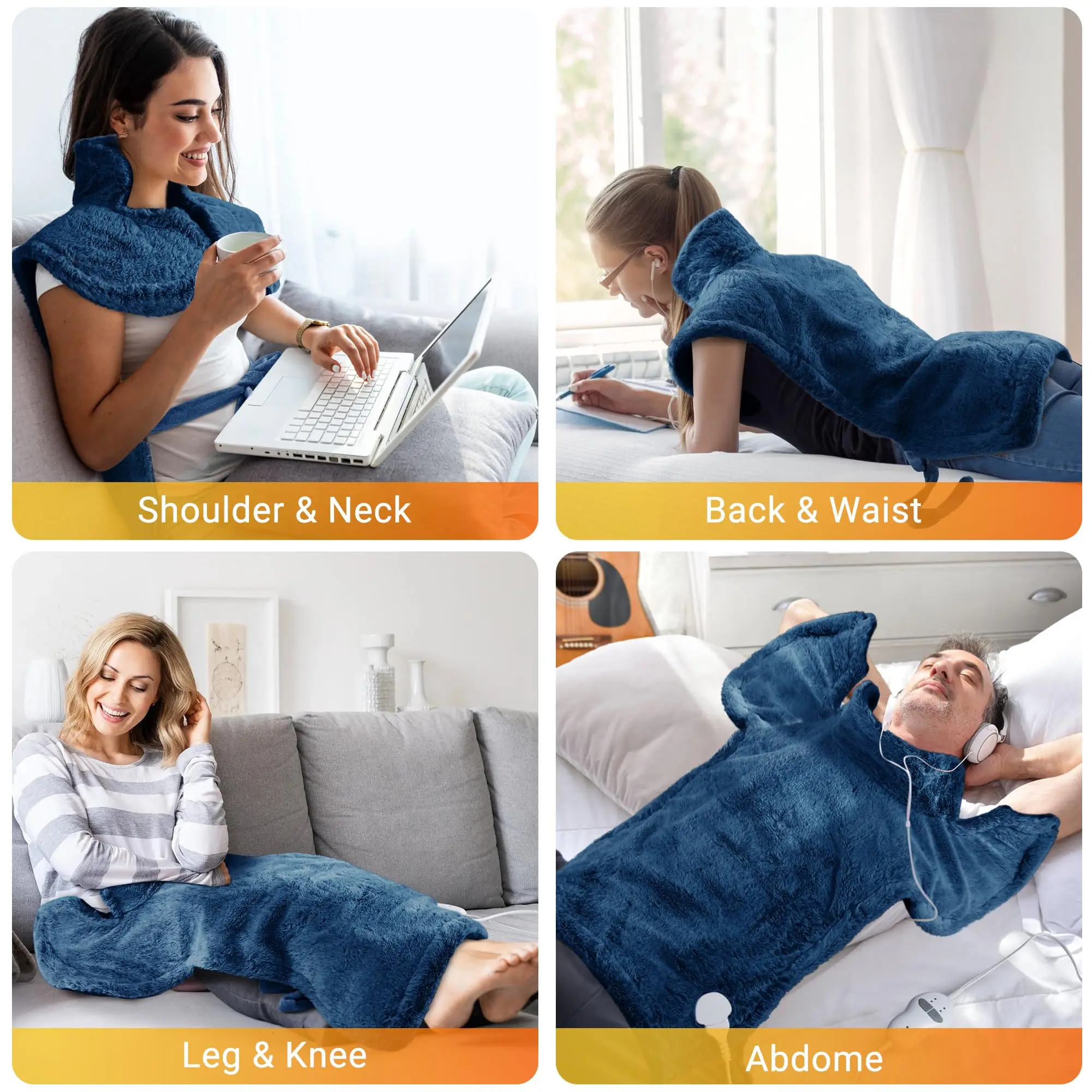 Wearable Heated Massage Pad for Neck & Shoulders – 4-Motor Vibrating Heat Therapy for Back Pain Relief, Auto Shut-Off, Washable, Oversized Ergonomic Design