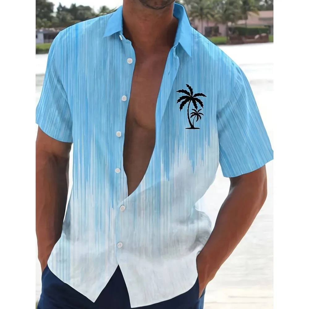 

Casual Men's Shirts Shirts For Man Menswear Clothing Gradient Lapel Short Sleeves Simple Style Loose Color Colorful Printed Chic