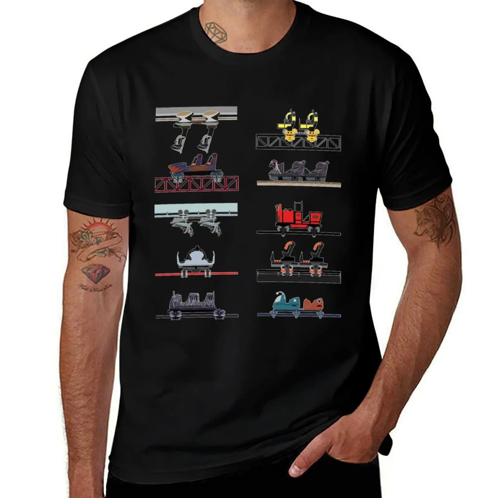 Alton Towers Coaster Cars Design Designer T-Shirt Breathable Gym Short Sleeve T-Shirt
