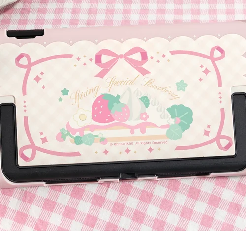 Imagen 2 del producto Funda trasera dura de fresa, Protector de carcasa para Nintendo Switch 2/NS Oled Joy-Con, botones de agarre manual, cubierta completa de silicona