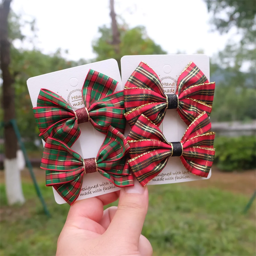 Christmas Plaid Hair Bow Clip For Girls Baby Kids Barrette Children Hair Accessories Butterfly Hairpin Fashion Headwear Top Clip