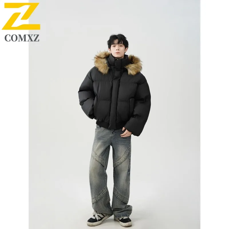 COMXZ Men Winter Padding Chic Hooded Snow Ski Lightweight Fashionable Hiking Puffer Jacket Casual Windproof Travel Parker Coat