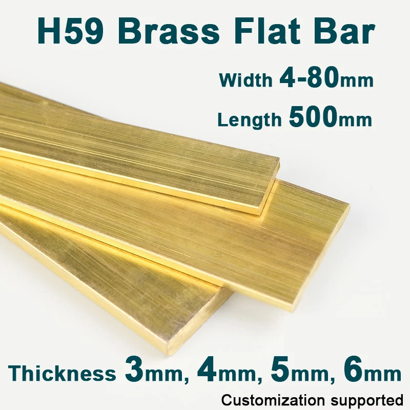 1Pc H59 Brass Flat Bar Strip Width 4‑80mm Solid Copper Metal Sheet Plate Material Length 500mm Thicknesses 3mm/4mm/5mm/6mm