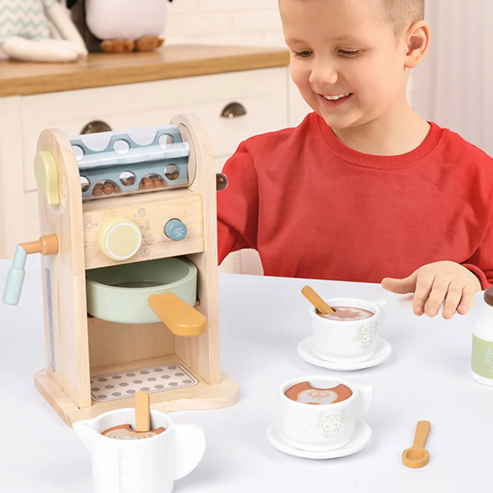 

Tiny Coffee Machine Toy Wooden Maker Makers Playset Kids Mini Miniature Accessories Toys Kit