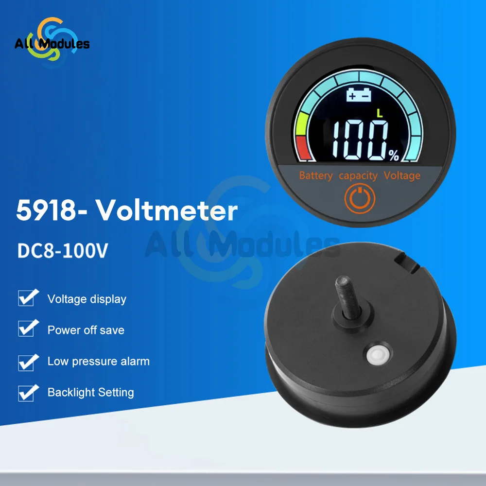 Waterproof LED Digital Display Voltage Gauges Round Panel Car Voltmeters with Terminals Waterproof Voltmeter Battery Tester