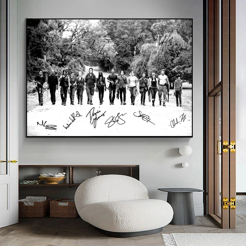 Black and White Vintage The Walking Dead Cast Pre Signed Poster Print Wall Art Movie Canvas Painting for Living Room Home Decor