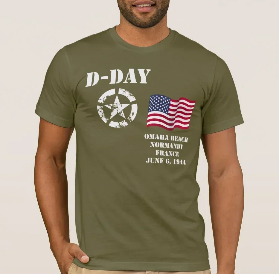 O-Neck Summer Short Sleeve Casual Mens T-shirt Size S-5XL Omaha Beach,Normandy,France,June 6,1944 D-Day T-Shirt 100% Cotton