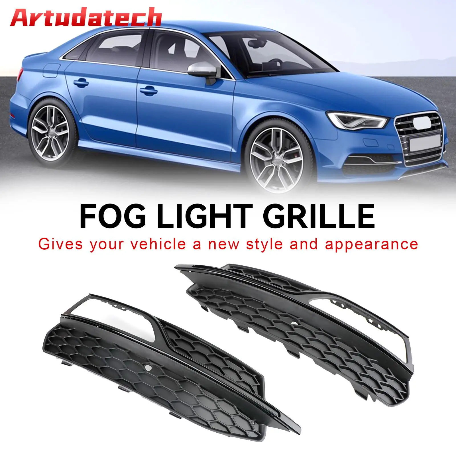 

Artudatech Lower Bumper Fog Light Cover Grill Grille Fit for AUDI A3 S3 S-Line 2013-2016