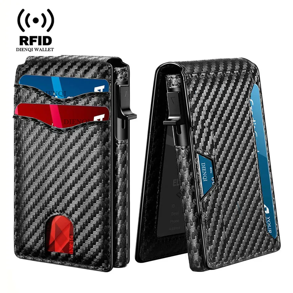 Men RFID Credit Card Holder Carbon Fiber Pattern Wallet Slim Automatic Card Case ID Card Pocket Purse for Daily & Business Trip