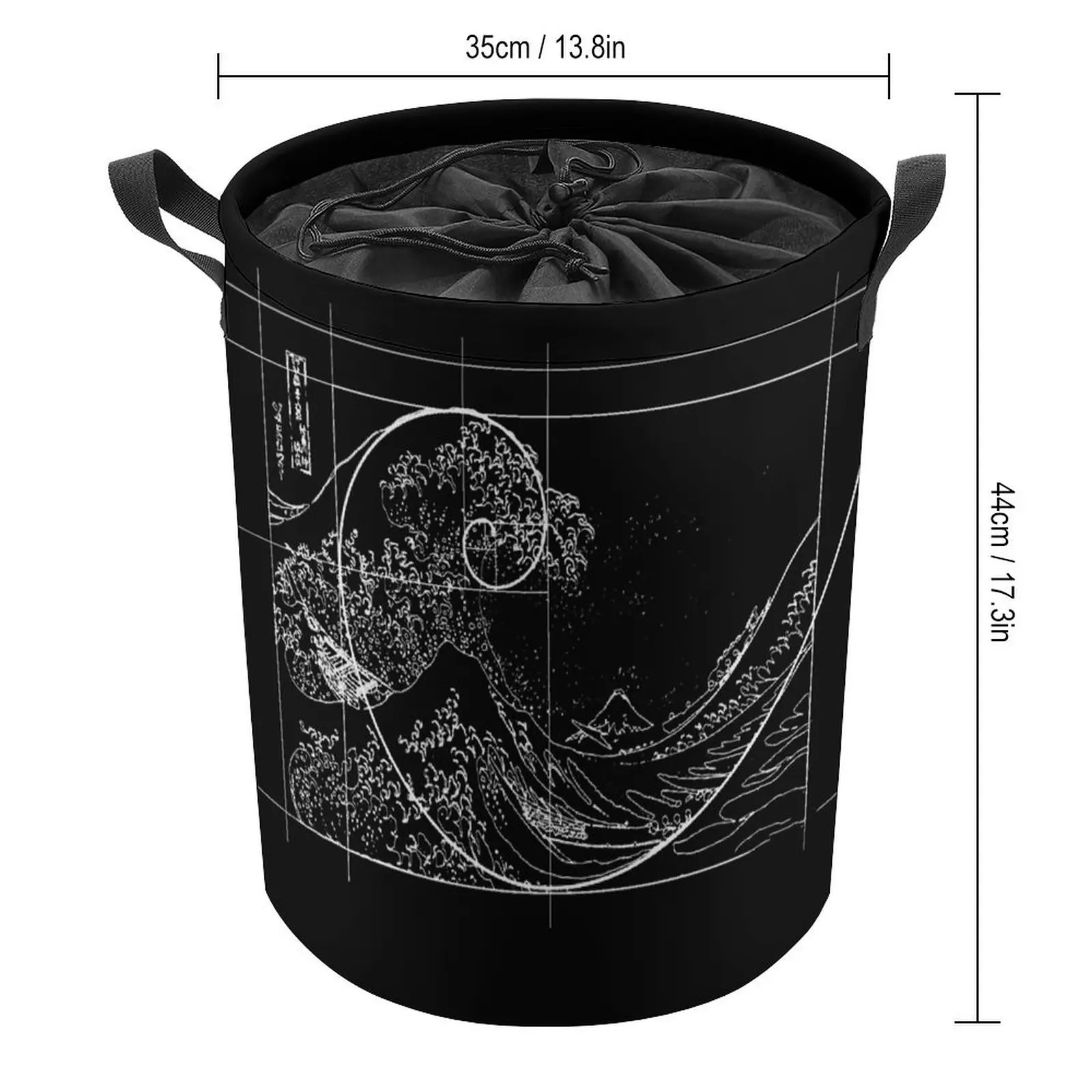 Hokusai Meets Fibonacci Golden Ratio White Line Storage Box Laundry Basket Multifunctional Storage of Socks Durable Can Be Folde