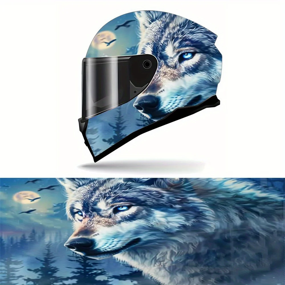 

Blue Eyed Wolf Full Face Helmet Vinyl Wrap Sticker - Waterproof Scratch-Resistant Self-Adhesive PVC Decal, Artistic Aesthetic Gr
