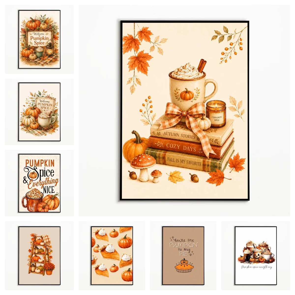 1PC Autumn Pumpkin Spice Poster Coffee Theme Wall Art Thanksgiving Halloween Cottage Canvas Printing Fall Gift Kitchen Decor