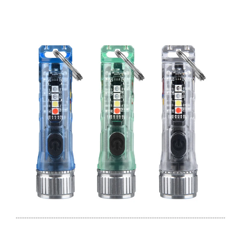2-400LM Mini Torcia portachiavi esterna 300mAh Tipo-C Portachiavi LED Autodifesa Lampada da notte di emergenza Torcia da campeggio