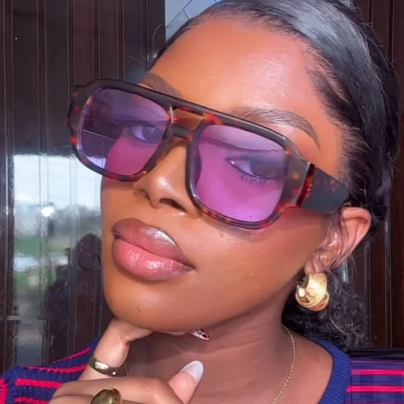 

Celebrity Large Shield Square Sunglasses Women Double Bridge Beam Sun Glasses Men Vintage Purple Shades Ladies Oculos UV400