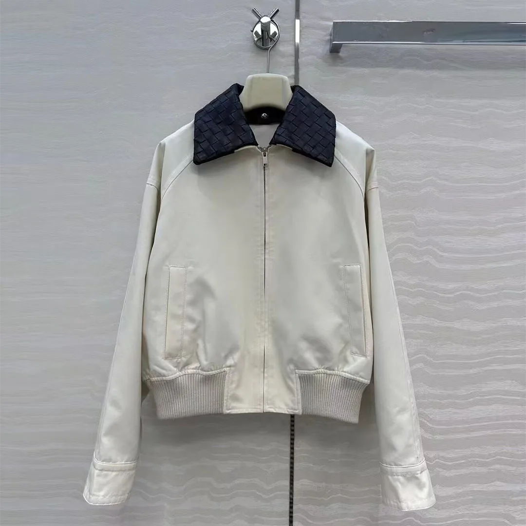 2025 New Autumn Oversize Loose Casual Jacket Women Crochet Sheepskin Leather Lapel Patchwork Long Sleeve Zipper Vintage Coat