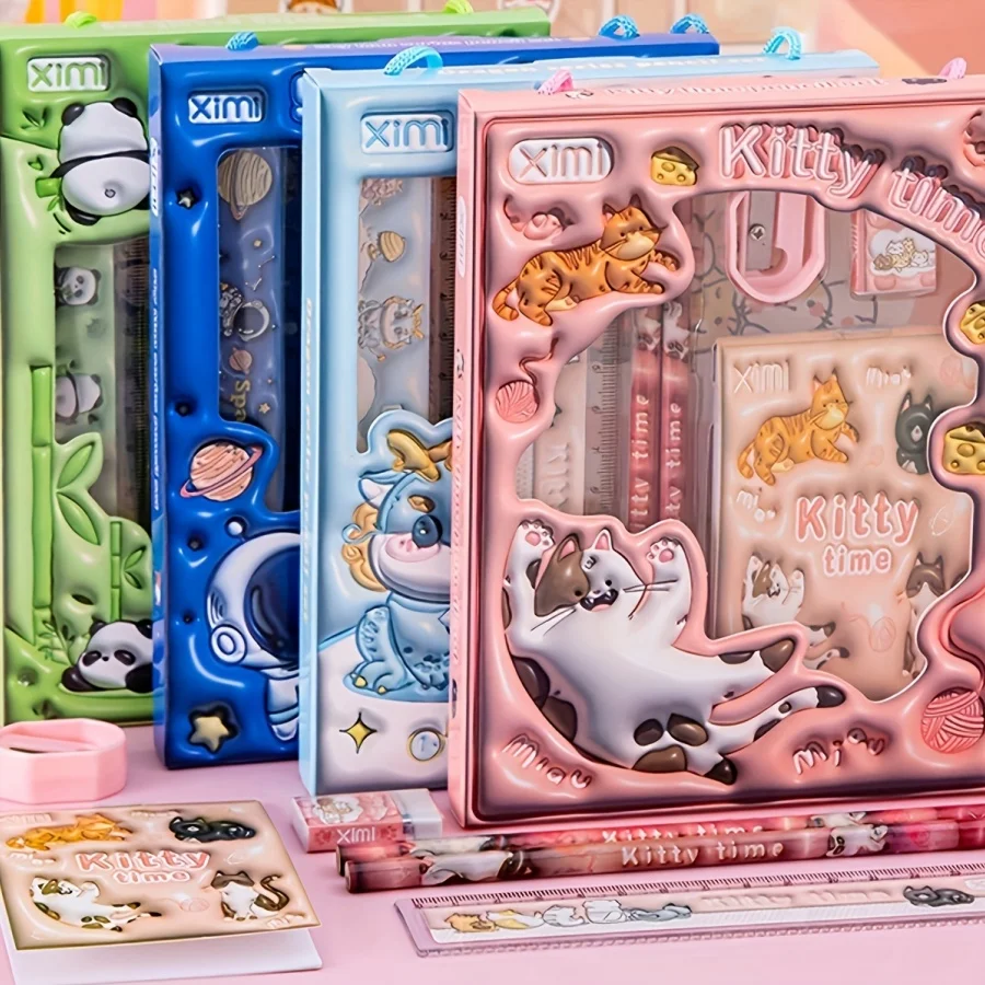 مجموعة قرطاسية كرتونية لطيفة مكونة من 6 قطع - أساسيات مثالية للعودة إلى المدرسة