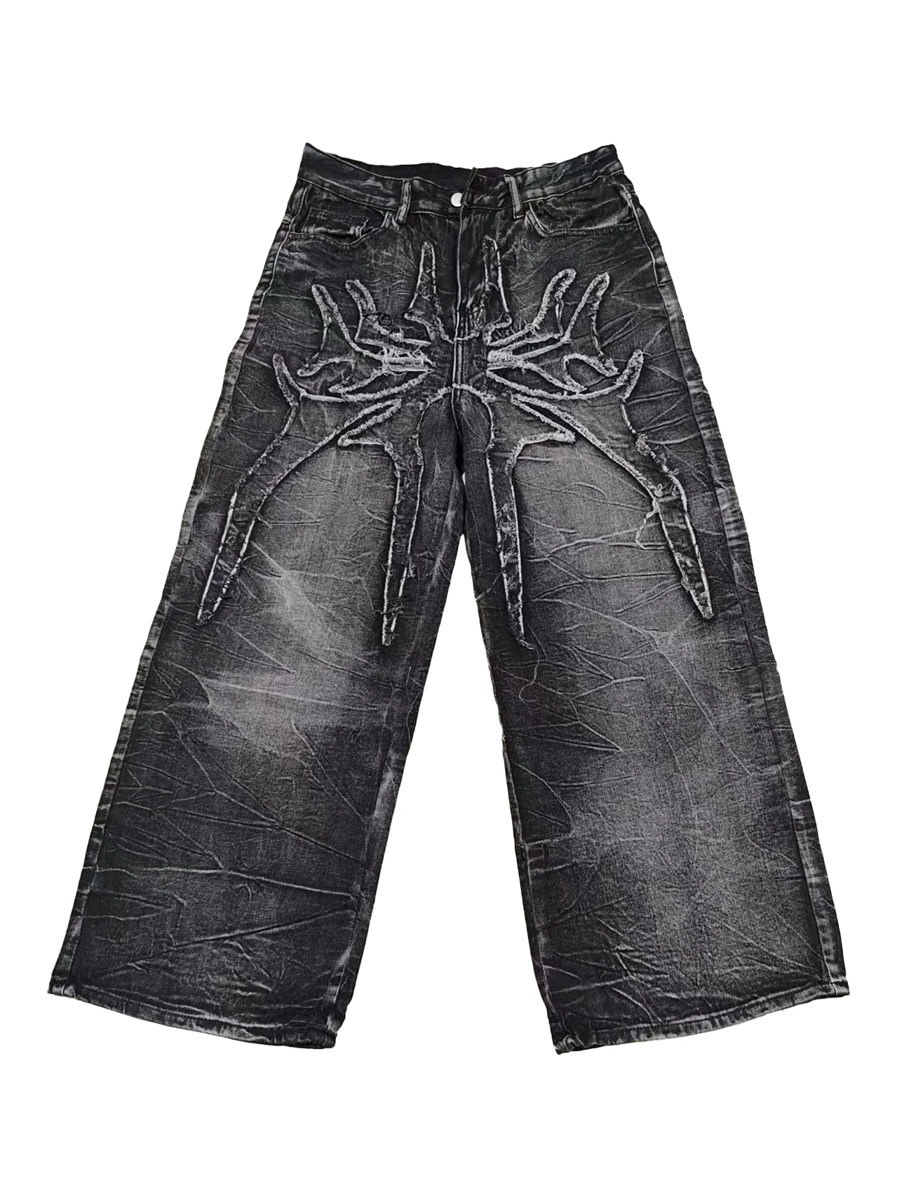 Y2K Retro Oversized Baggy Unisex Mopping Pants Phantom Jeans Men High Street Spider Embroidered Patch Hip Hop Streetwear Gothic