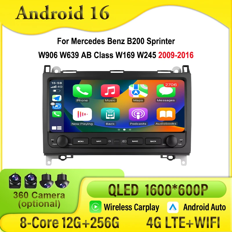 Android 16 Car Radio For Mercedes Benz B200 Sprinter W906 W639 AB Class W169 W245 2009-2016 Multimedia Video Player GPS Stereo