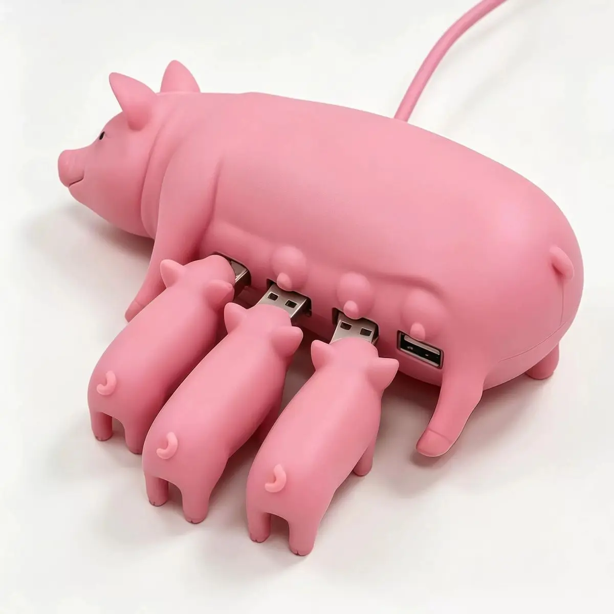 Creative Pig‑Shaped USB Hub, Funny Prank Cartoon USB Splitter, Novelty Gift for Friend