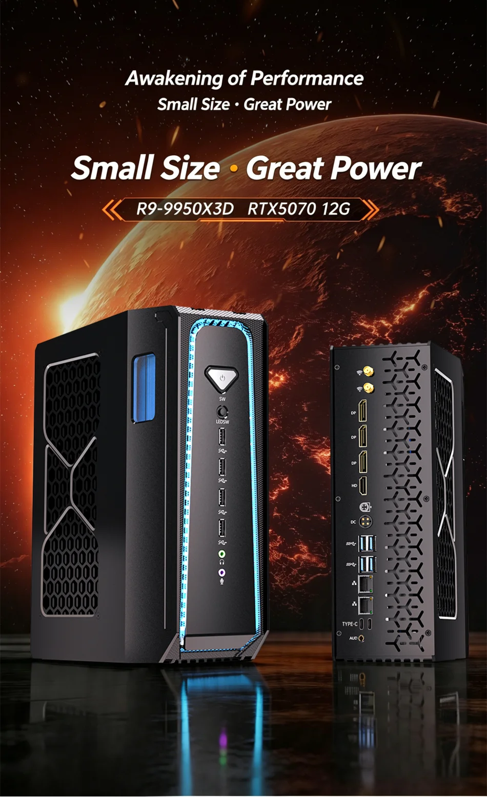 MSECORE Liquid Cooling Gaming PC AMD Ryzen 9 9950X3D RTX5070 Discrete Graphics DDR5 Dual M.2 NVMe SSD WiFi6E BT5.3 2.5G LAN 8K