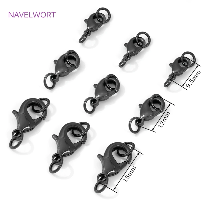 Fecho lagosta de latão de cor preta e corrente extensora, fecho para joias, acessórios de fabricação de colar de pulseira diy, conectores para joias