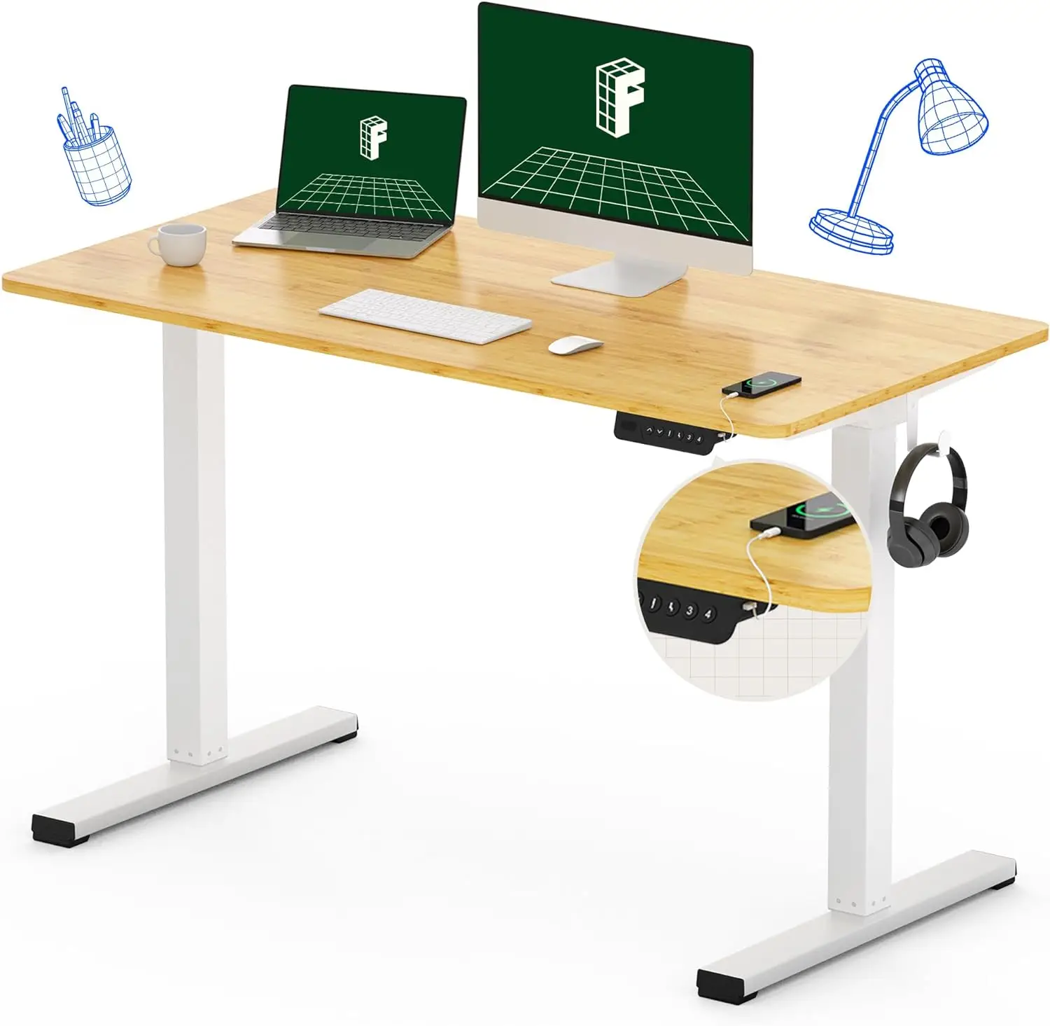 

FLEXISPOT Adjustable Desk Quick Assembly Electric Standing Desk with 48 x 24 Inches Whole-Piece Ergonomic Memory