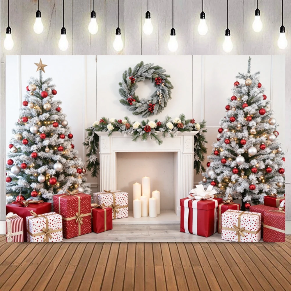 

Зимний рождественский фон для фотосъемки венки снежные сцены рождественские елки подарки для детей вечерние портреты фон для фото