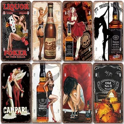 Whiskey Poster Metal Tin Signs Whiskey Girls Wine Glass Vintage Metal Plate Bar Club Pub Living Room Home Wall Decor