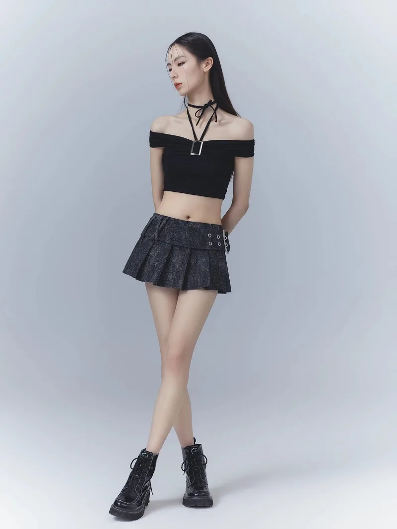 Pure Desire – T-shirt à épaules dénudées pour femmes, doux et mignon, Base en tricot, Design Sense, mode, Slim, épaules dénudées, haut court