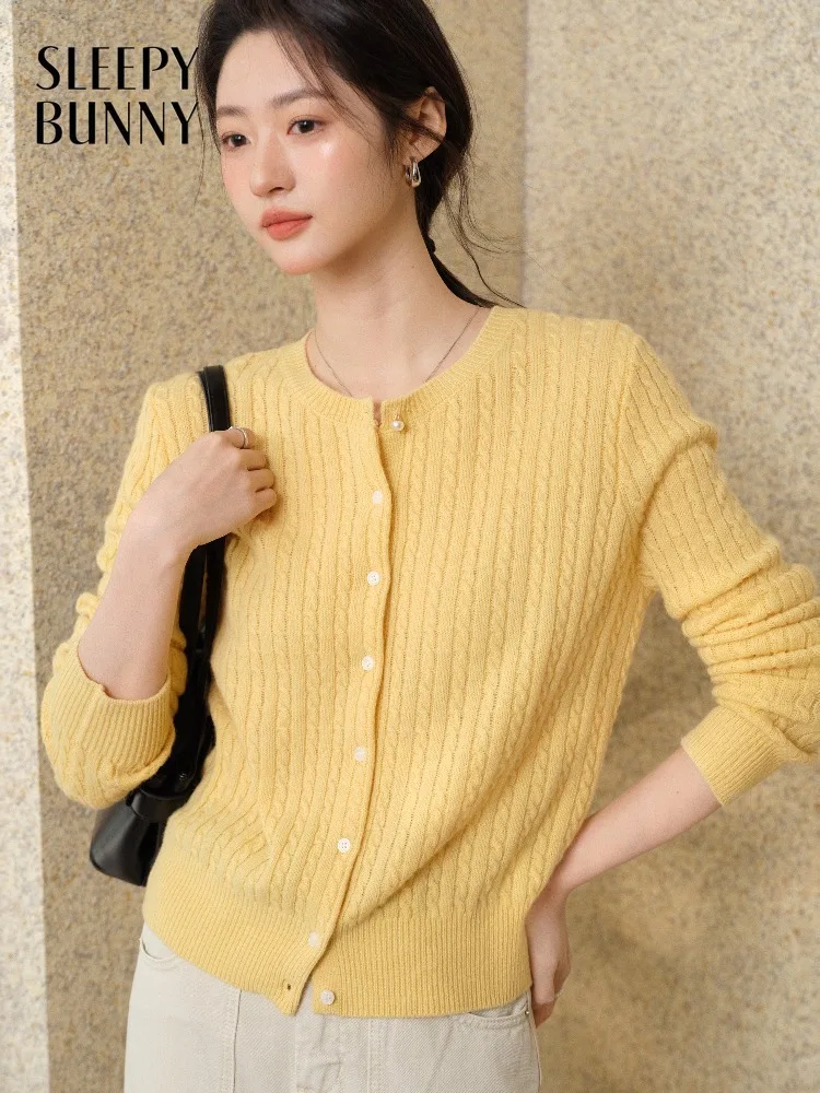 

Женский весенний кардиган крупной вязки с круглым вырезом на пуговицах, стандартный крой, элегантный свитер для повседневного образа