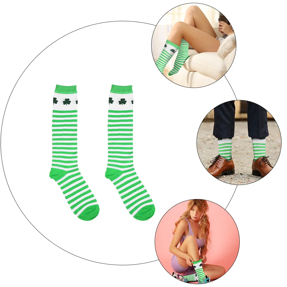 

3 Pairs Clover Socks Warm Comfortable Polyester Unisex Breathable Festive St Patrick's Day Shamrock Theme Stockings Gifts