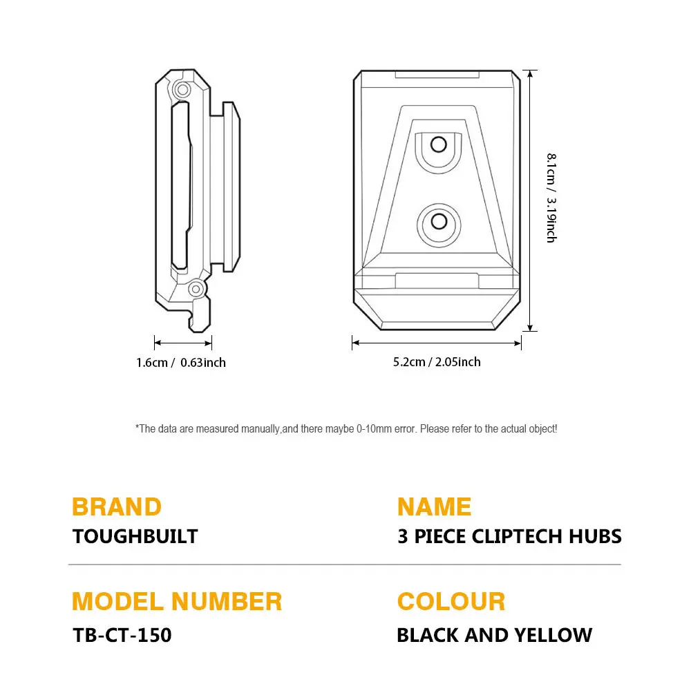 TOUGHBUILT TB-CT-150 ClipTech-Naben, 3er-Pack, robuster Schnellclip für alle ClipTech-Taschen, Werkzeuggürtel, Handwerker – Detail 2