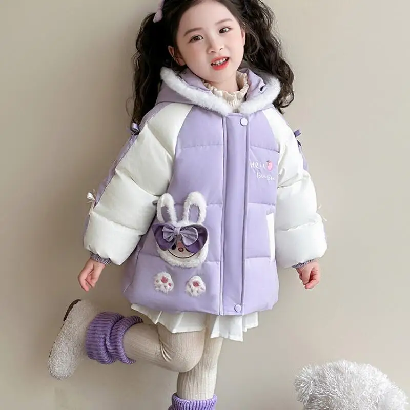 

Хлопковое пальто Kawaii для девочек, зима 2025 года, новинка, модная детская толстая теплая куртка с капюшоном в стиле аниме, милые удобные повседневные топы