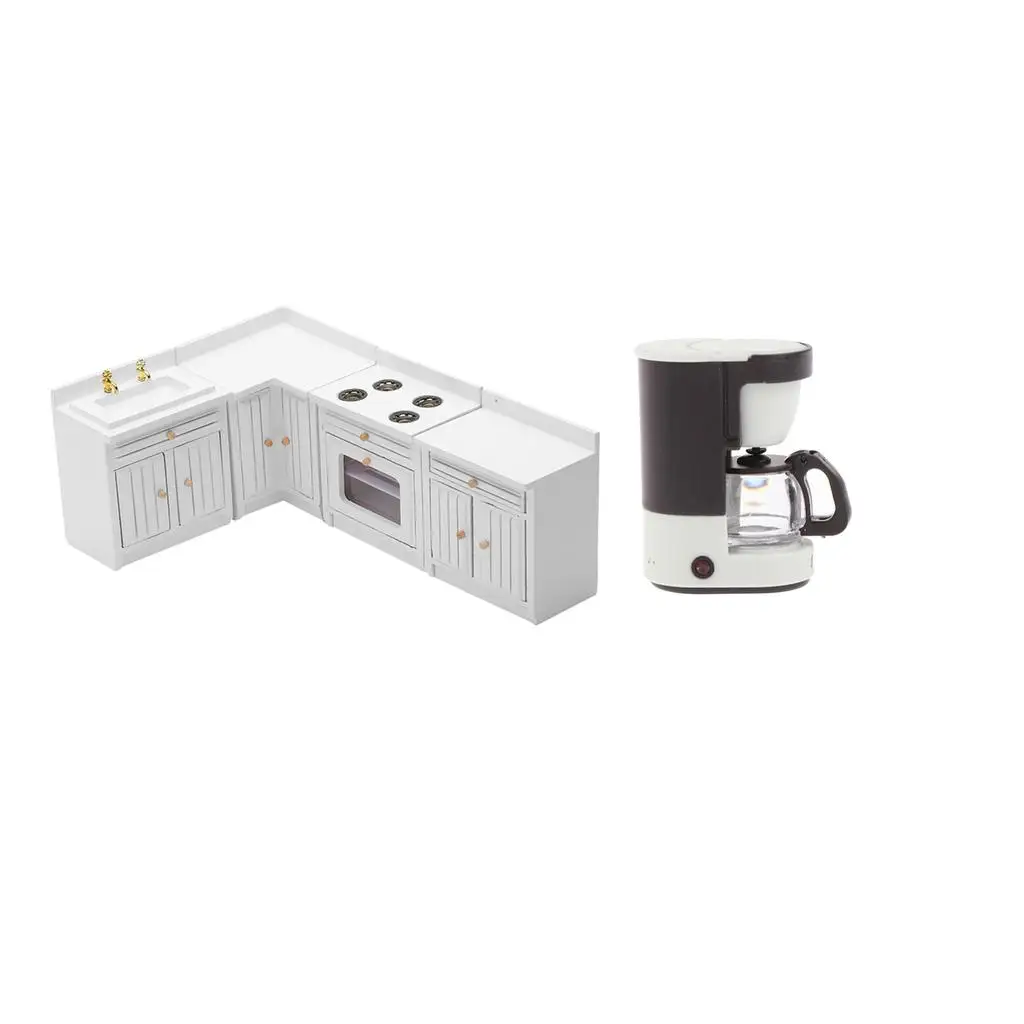 1/12 Scale Dolls House Miniature Kitchen Set With Coffee Machine